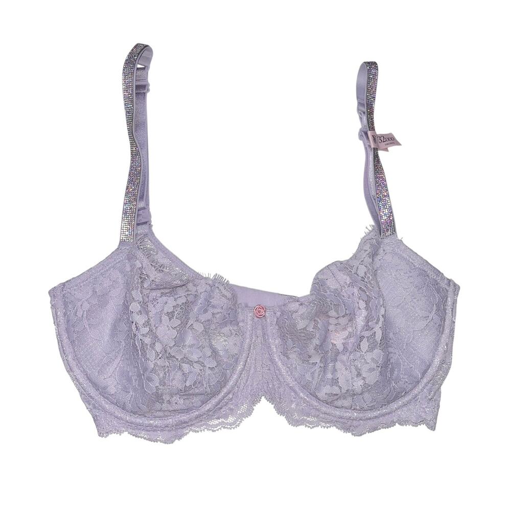 Victoria's Secret Wicked Twinkle Strap Unlined Lace Balconette Bra Lilac 32DDD
